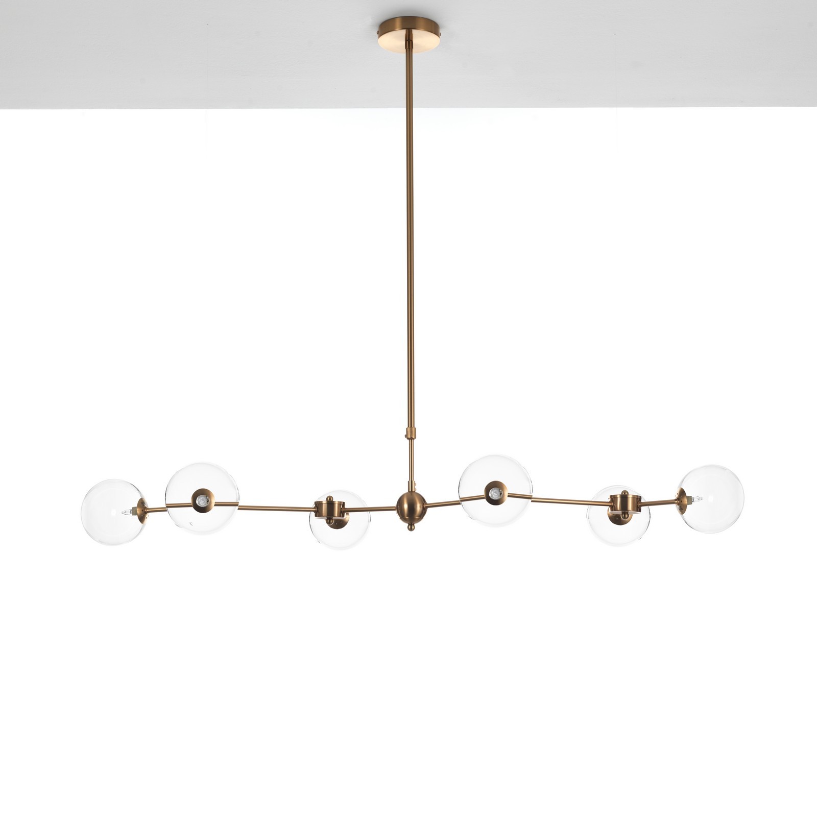 Lampadario  CIAKKO CLEAR acciaio verniciato Ottone anticato opaco sfere in vetro trasparente  cm 120 x 68  H90