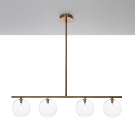 Lampadario TERRY CLEAR acciaio verniciato Ottone anticato opaco sfere in vetro trasparente  cm L95 P15,5 H90