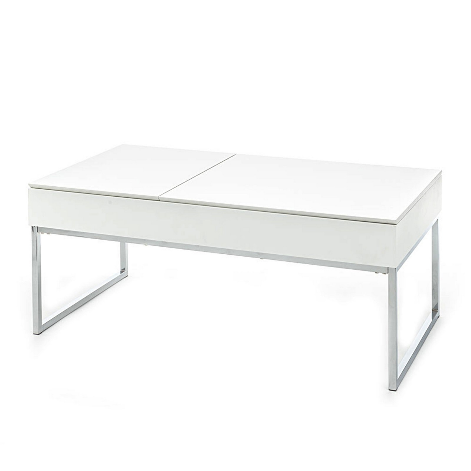 Tavolino da Salotto DEDE in MDF laccato Bianco opaco e Metallo Cromato, top  alzabile con v