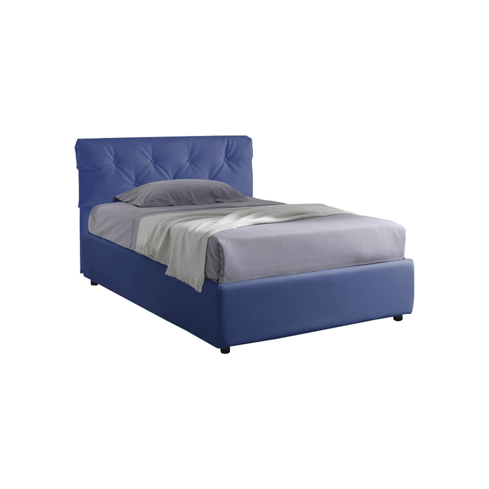 letto fisso 1 piazza e mezzo ANNALUNA 120 pelle sintetica Blu rete cm.